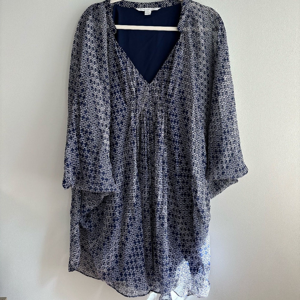 Diane Von Furstenberg Silk Resort Wear Navy/White Dress, size 12
